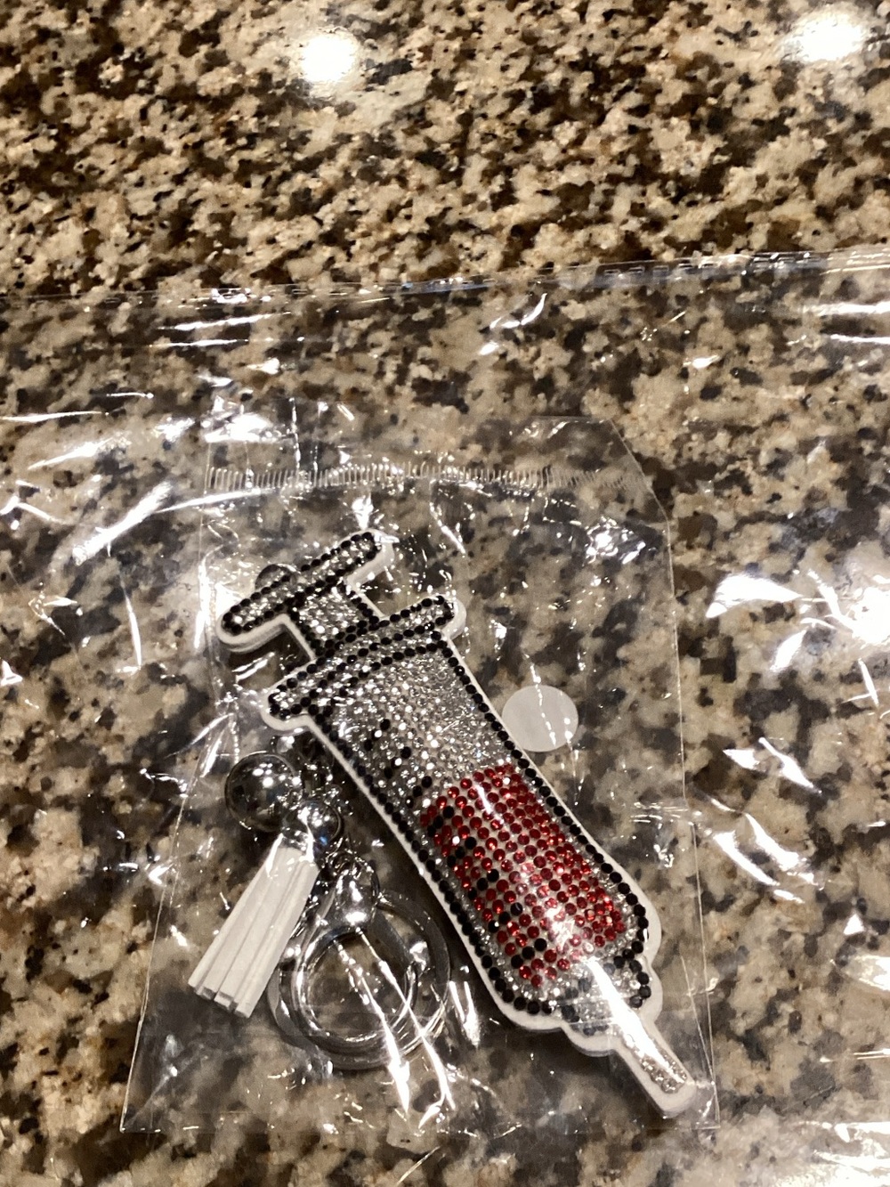 Rhinestone IV Drip Keychain Phone Charm - Silver and Red
